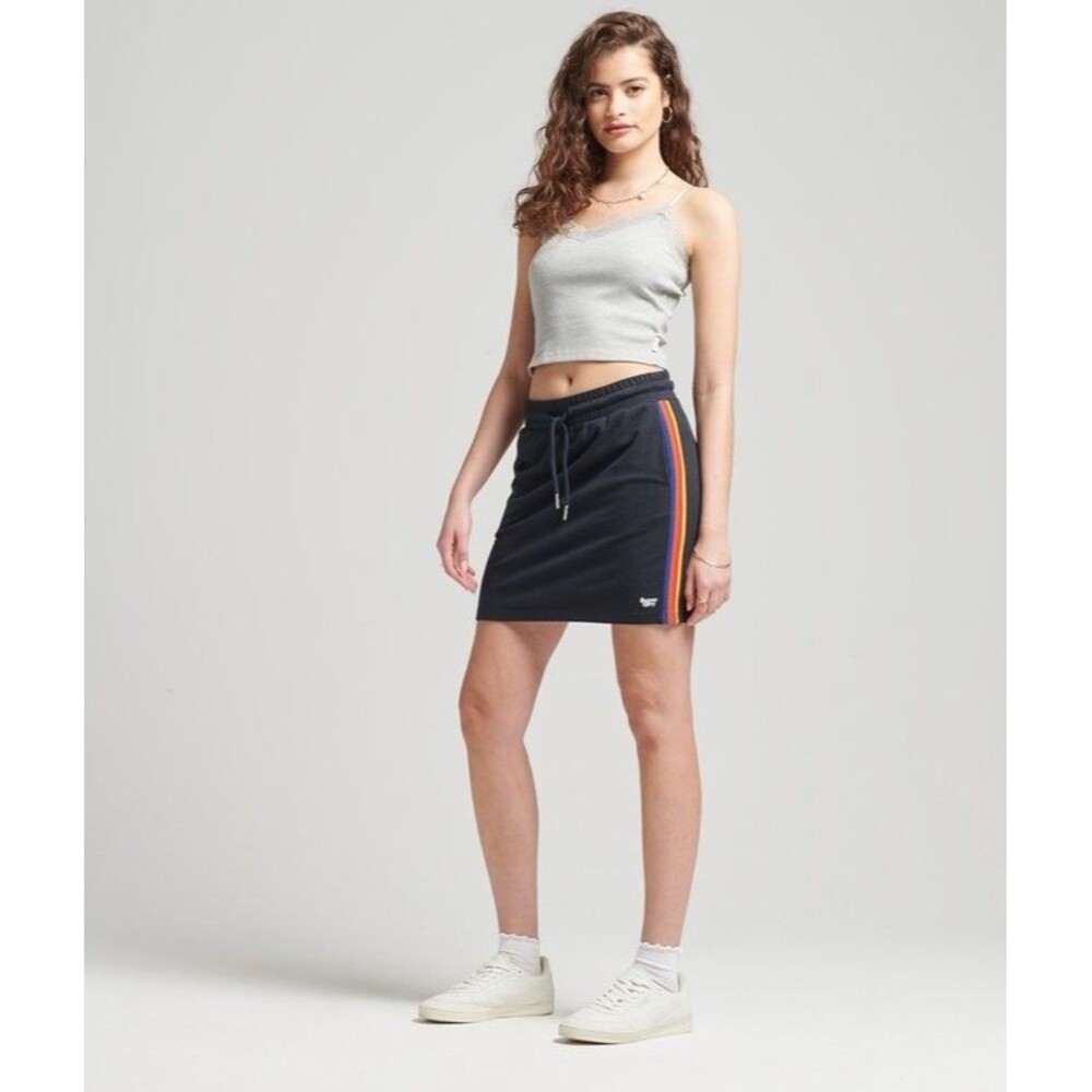 Superdry Vintage Stripe Hockey Skirt Womens 8 Black Rainbow Side Stripe Mini